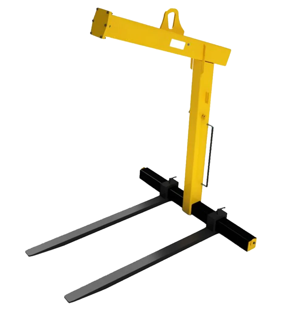 Zelfbalancerend gele pallethaak met gasveer in het frame verwerkt