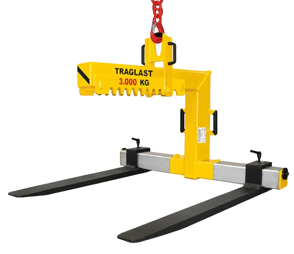 Zwaarlast pallethaak tot 3000 kg, lepels breed afgesteld